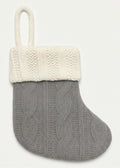 Mini grey cable-knit Christmas stocking with cream cuff and loop hanger