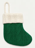 Mini green cable-knit Christmas stocking with cream cuff and loop hanger