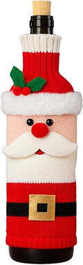 Santa Claus knitted wine bottle cover on a wine bottle