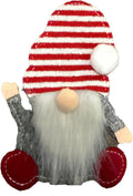Christmas gnome cutlery holder with red and white striped hat, grey beard and red feet