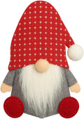 Christmas gnome plush with red dotted hat, white pompom, fluffy beard and red felt feet