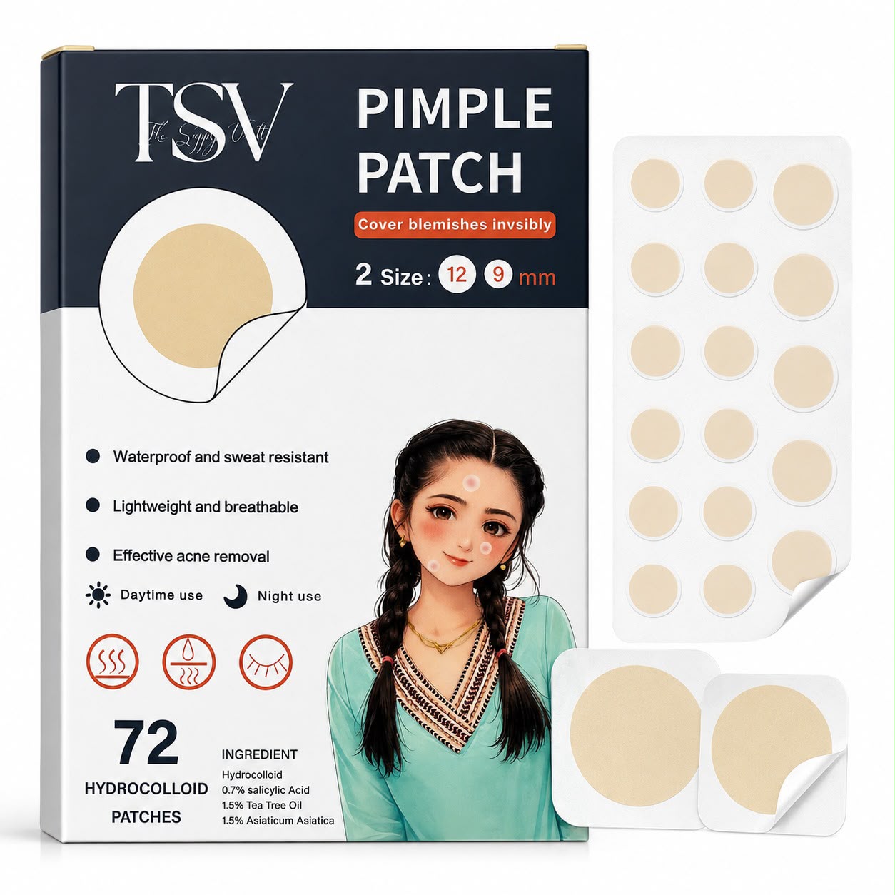 TSV Hydrocolloid Pimple Patches – 72 Count | 2 Sizes